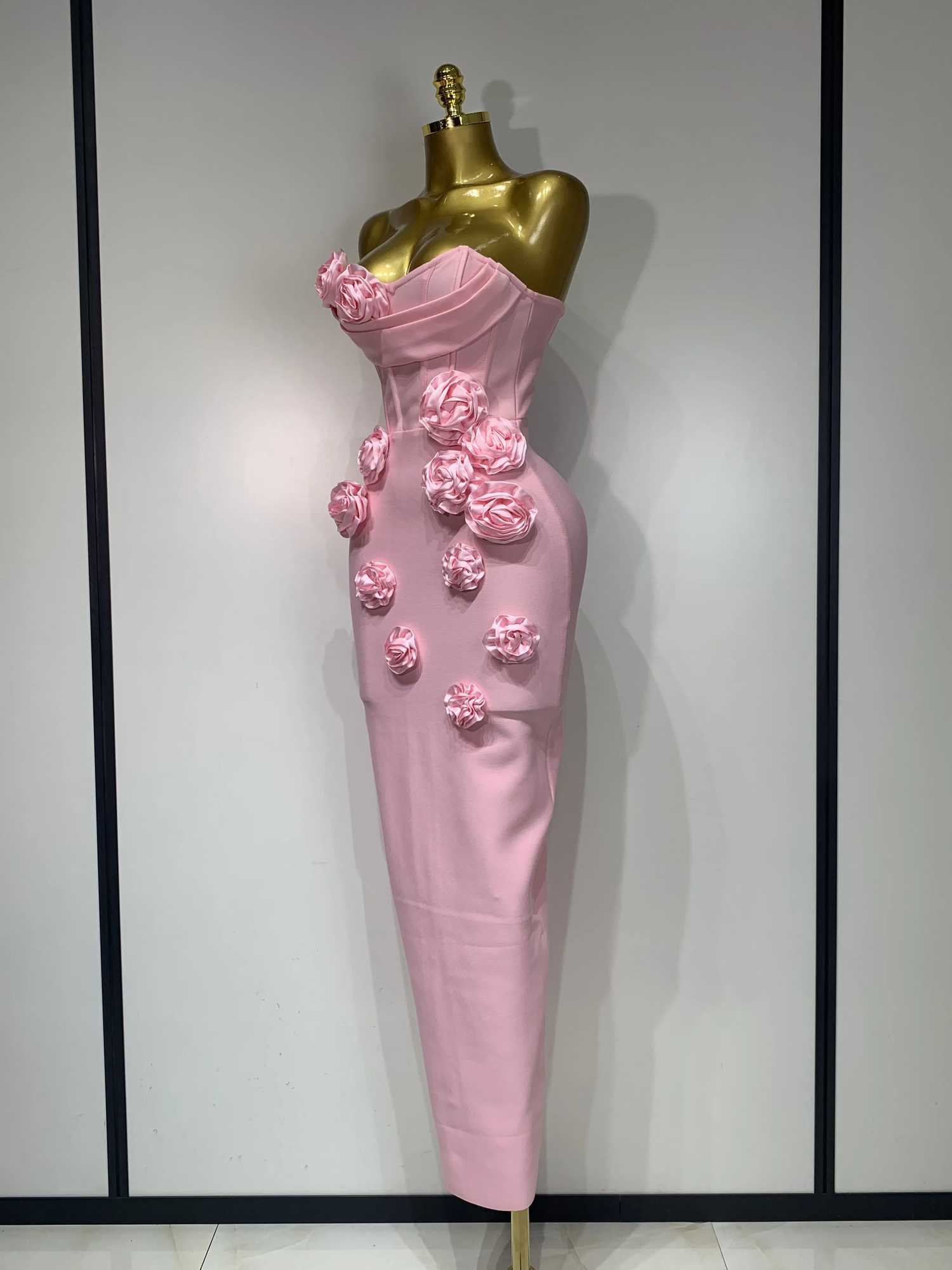 2025 Women Celebrity Sexy Strapless Backless Flower Maxi Long Bodycon Bandage Dress for Ele Birthday Evening Club Party Dresses XJ250722