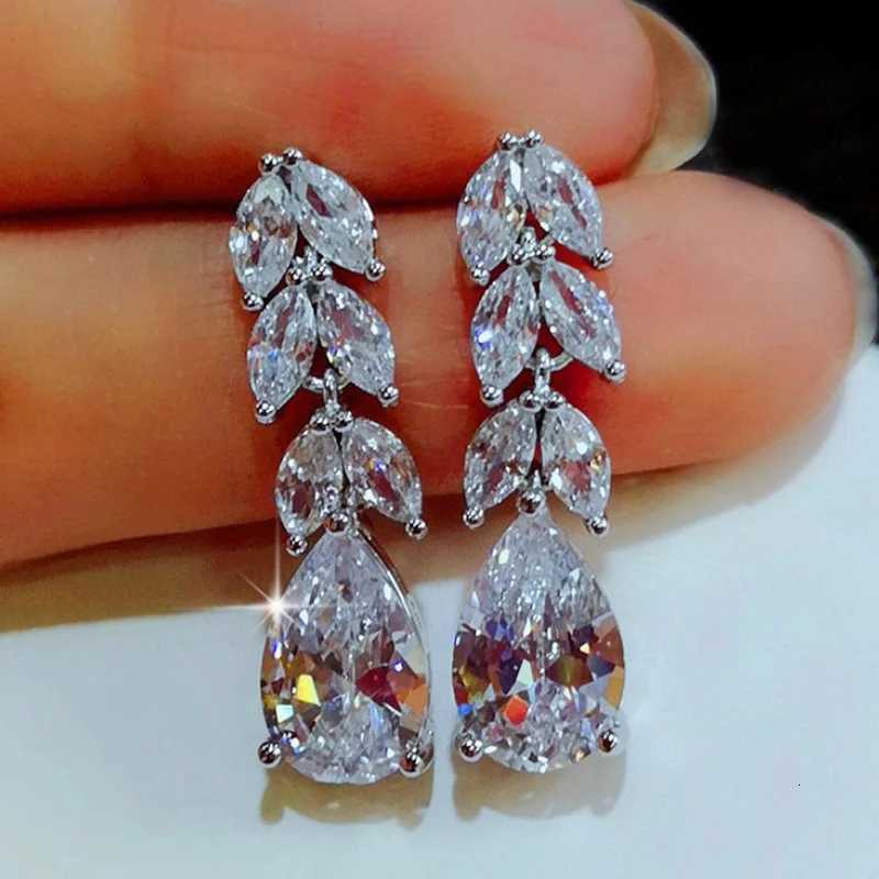 Hot Sale Exquisite Leaves Long Tassel Earrings for Women Full Rhinestone AAA Zircon Dangle Earring Party Wedding Jewelry Gifts XJ250722