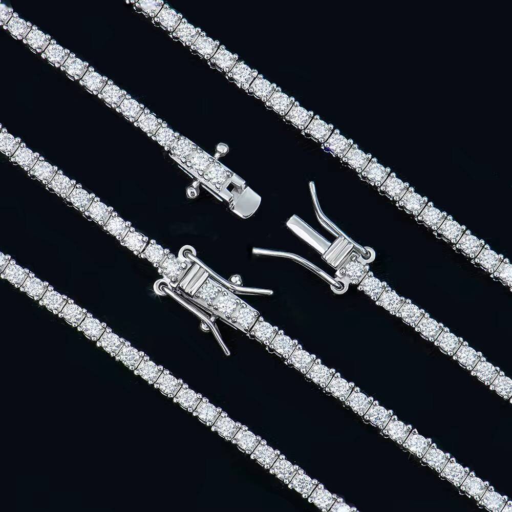 Stocks Fine Jewelry Moissanite Tennis Necklace 925 Silver Round Shape 2mm Tennis Chain Hip Hop Fashion Jewelry for Gift