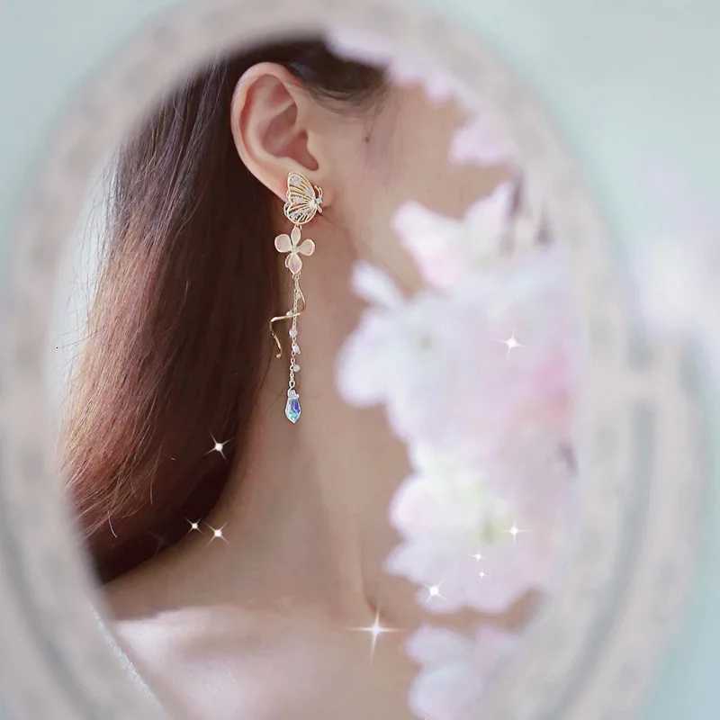 Korean Elegant Flower Butterfly Earrings For Women Exquisite Crystal Zircon Long Tassel Drop Earrings Girls Temperament Jewelry XJ250722