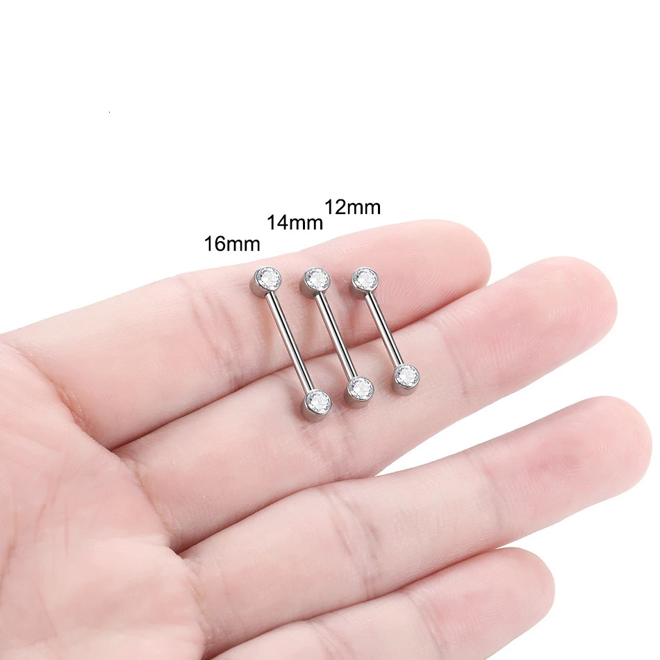 1PC 14G Implant Nipple Piercings Barbell Zircon Crystal Nipple Shield Internally Threaded Piercing Jewelry 12/14/16mm 250722