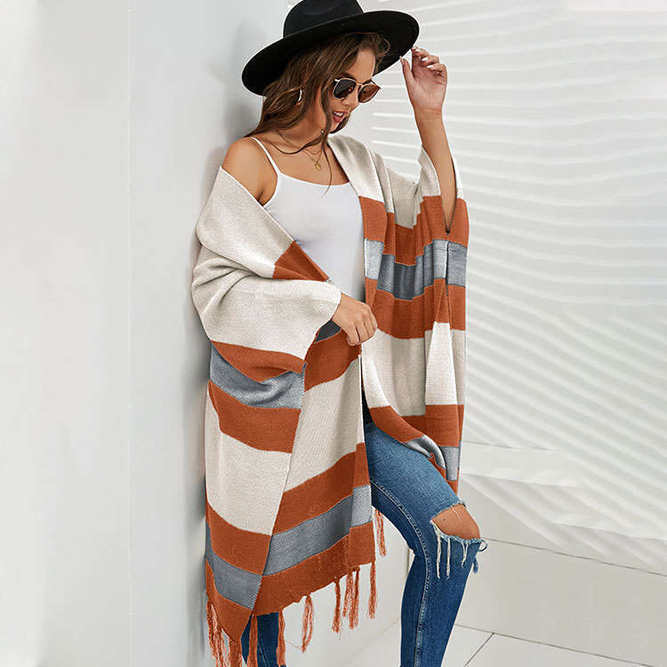 Autumn Winter New Women's Clothing Plus Size Tassel Ins Sweater Knitted Cardigan Off-Shoulder Coat B5