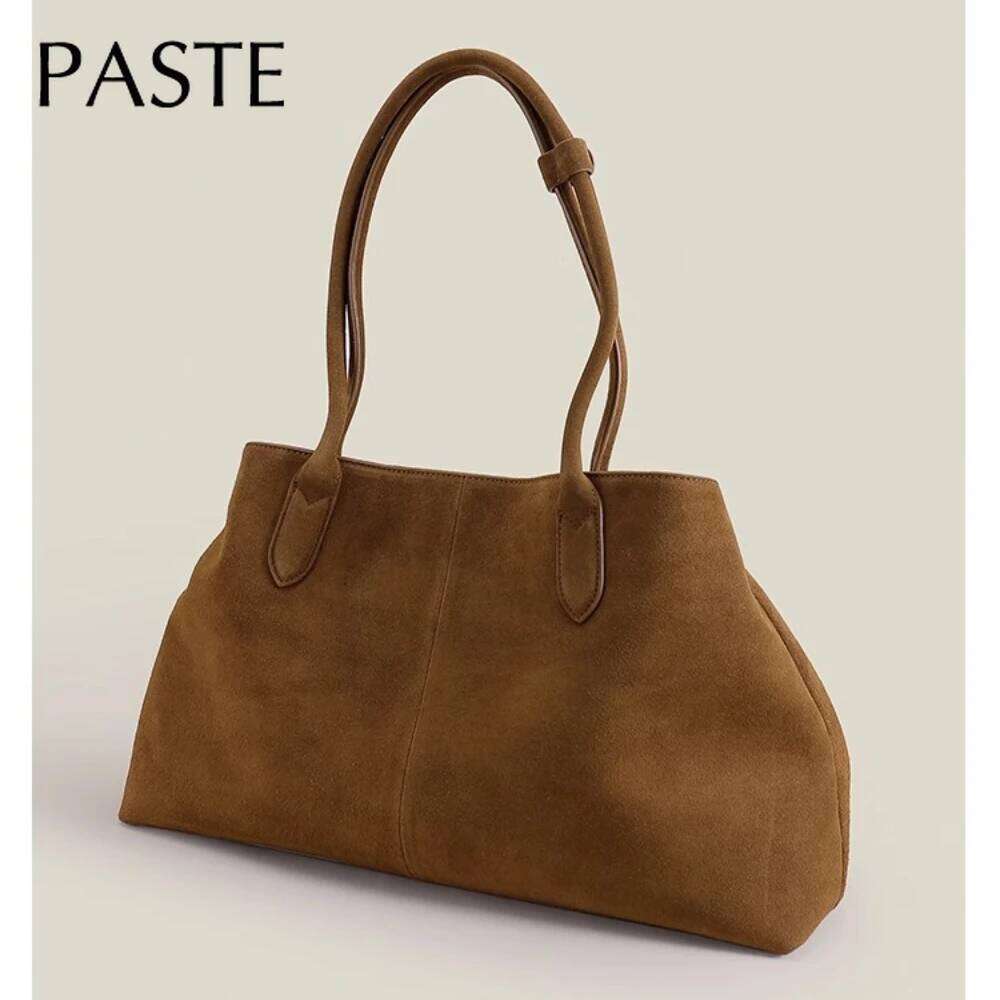 2026 Euro Style Winter Huge Long-handle Travel Tote Matte Green Grey Color Suede Cow Leather Women Handbag High-end Shoulder Bag