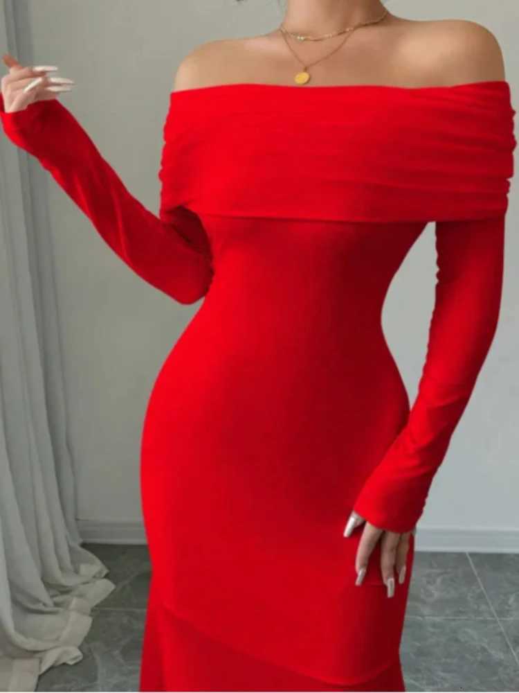 2025 European and American Cross-border Spring/Summer New French Fashion One Piece Collar Slim Fit High Waist Sexy Banquet Dress XJ250722