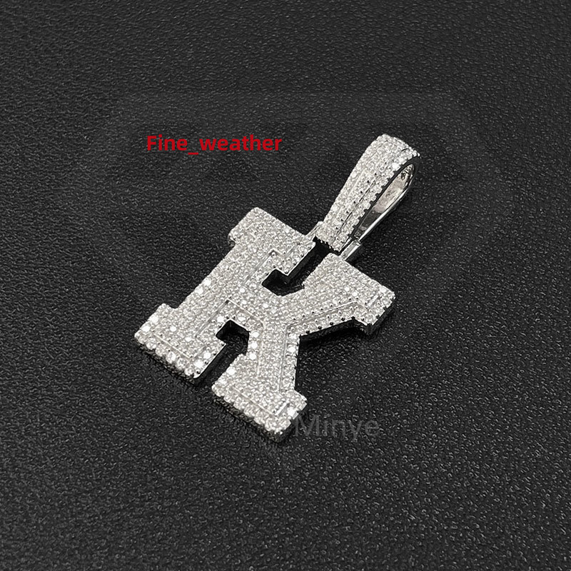 Hip Hop Style Sterling Silver Moissanite Iced Initial Letter Pendant Moissanite Diamond Pendant Big Initial Pendants Charms