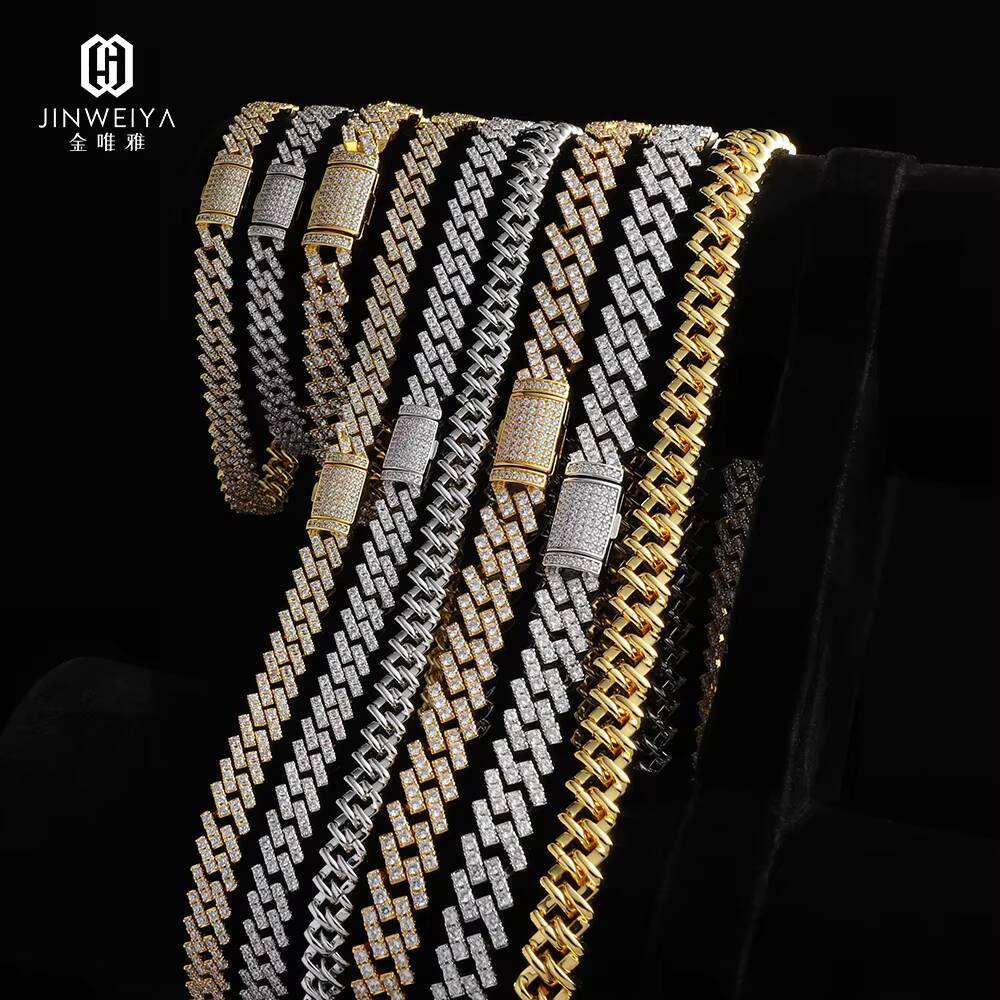 Wholesale Custom Design S925 Silver Moissanite Necklace Trendy Hiphop Cuban Chain in Gold/Silver Plating for Bulk Orders