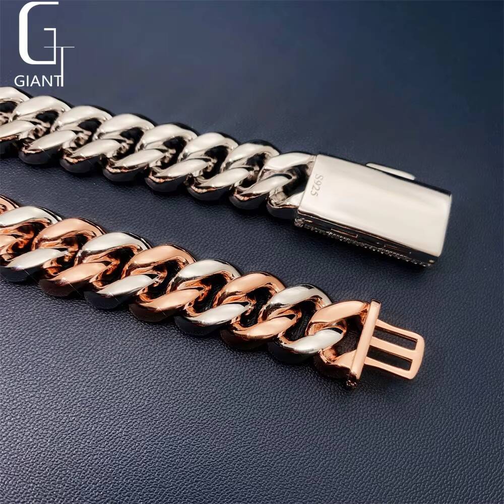 HIP HOP New Design Cuban Jewelry 925 Sterling Silver VVS Moissanite Diamond Two Color Cuban Link Chain Necklace Bracelet Unisex