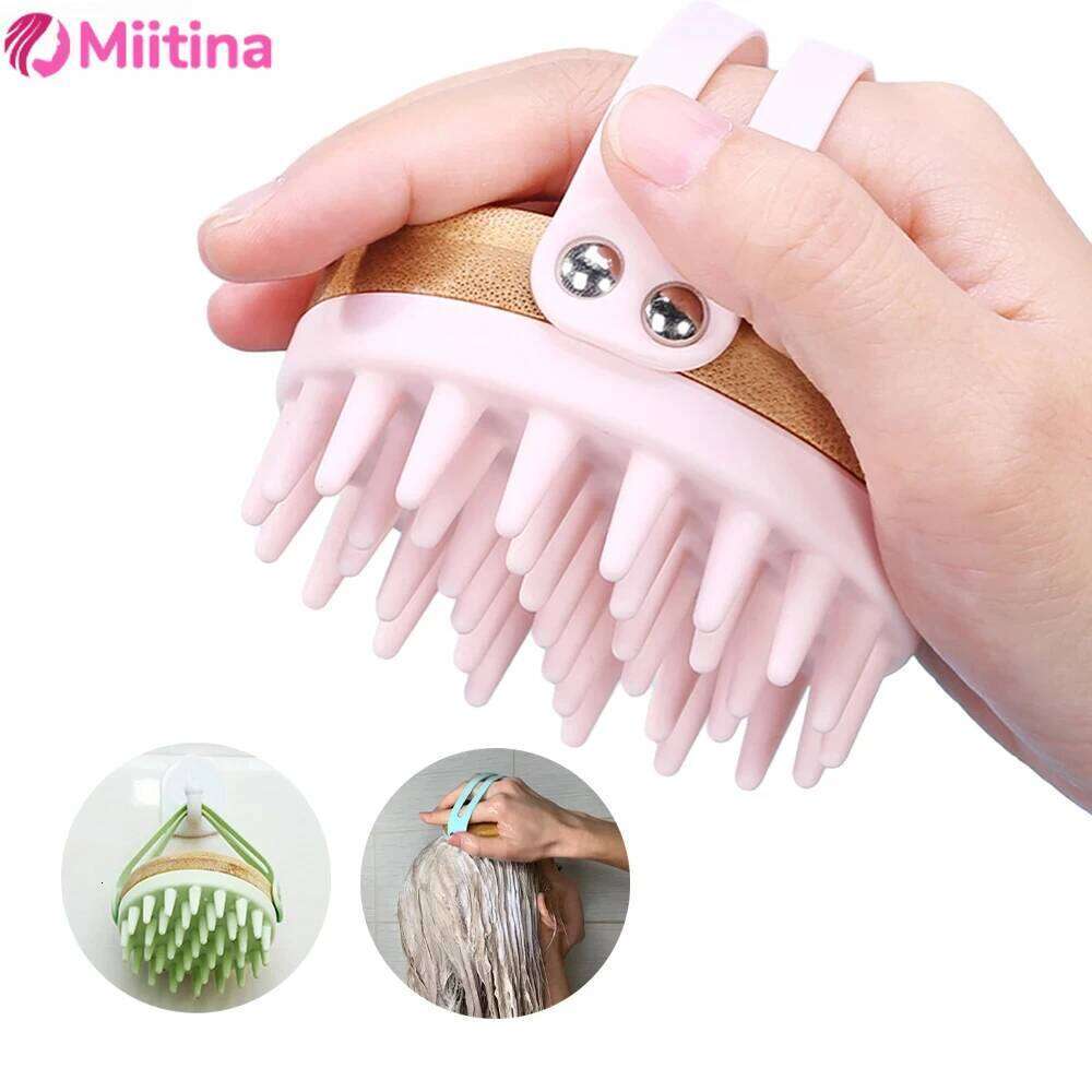 New Environmentally Friendly Silicone Bamboo Wood Bath Children's Hair Washing Scrubbing Brush, and Magic Tool