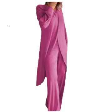 Women's Long Sleeve Wide Leg Pants Irregular Fashion Loose Casual Cross Large Size Two-Piece Set B5