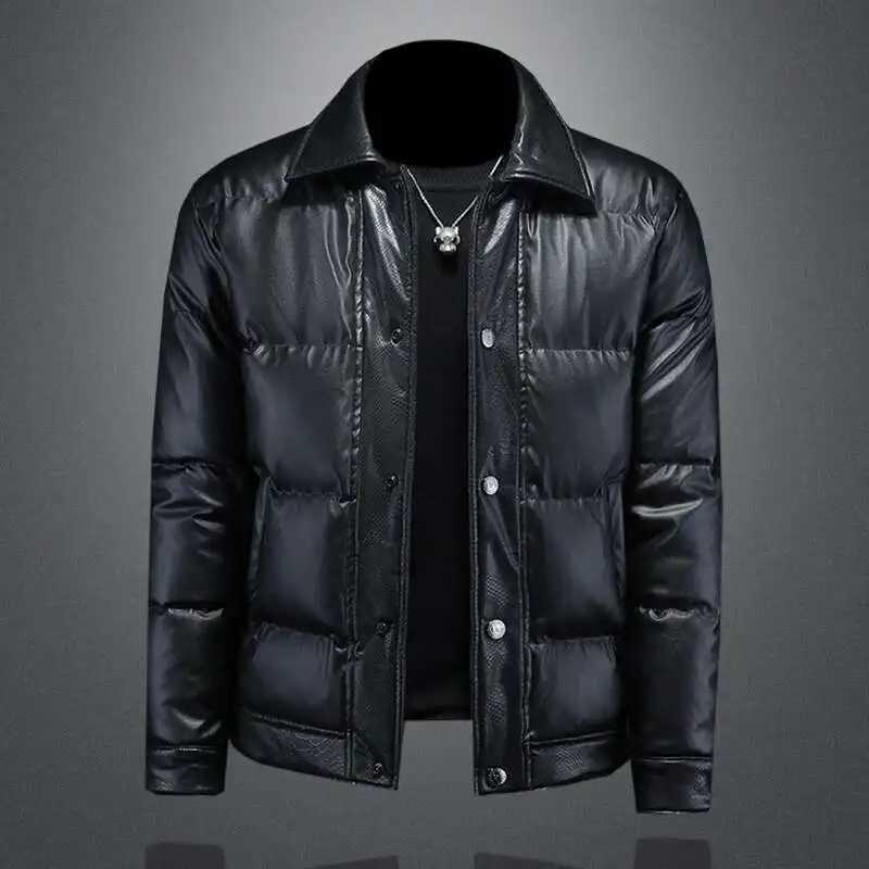 Winter PU Leather Down Jacket For Men Mens Jackets Down Jacket Men Clothes Casual Duck Down Jacket Men Outerwear W250722