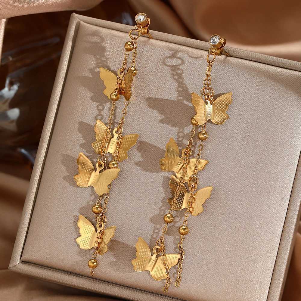 DOTIFI Stainless Steel Exaggerated Rhinestone Hollow Butterfly Tassel Pendant Female Earrings Retro Long Earrings Jewelry Gifts XJ250722