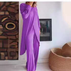 Women's Long Sleeve Wide Leg Pants Irregular Fashion Loose Casual Cross Large Size Two-Piece Set B5