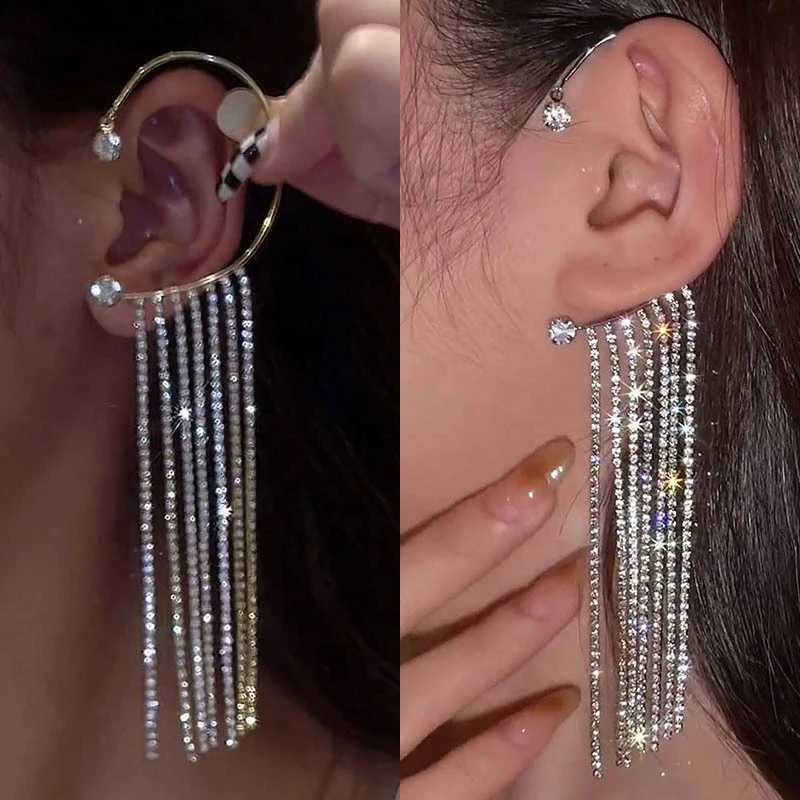 New Luxury Shining Zircon Rhinestone Long Tassel Ear Bone Clip Earring Ear Cuff Exquisite Earring Wedding Party Jewelry XJ250722