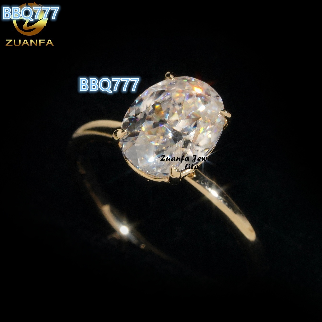 Classic Design 14k Real Gold Oval Cut 2ct Moissanite Diamond Wedding Engagement Rings for Women