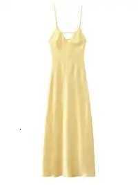 100% Solid Satin Pleated Maxi Dress Women Chic Sleeveless Off Shoulder V Neck Sling Slim Fit Dress Holiday Lady Party Wear XJ250722
