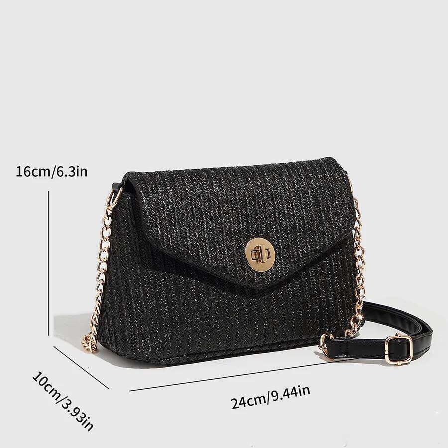 Trend Solid-Color Flip Single-Shoulder Crossbody Woven Women's Black Apricot Small Flap Bags Summer Beach Straw Handbags