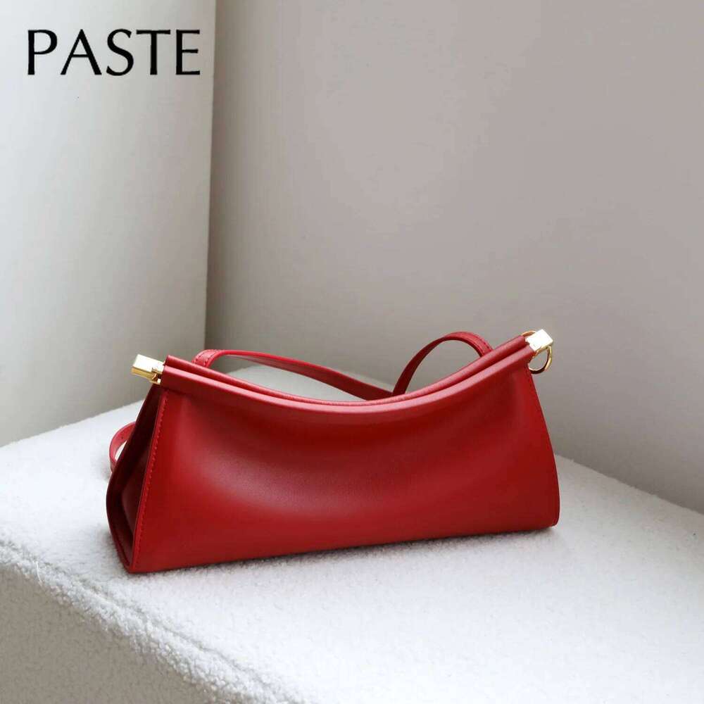 Euro French Niche Design Clip Plain Cowhide Leather Women Armpit Shoulder Bag Stylish Party Formal Ocns Handbag