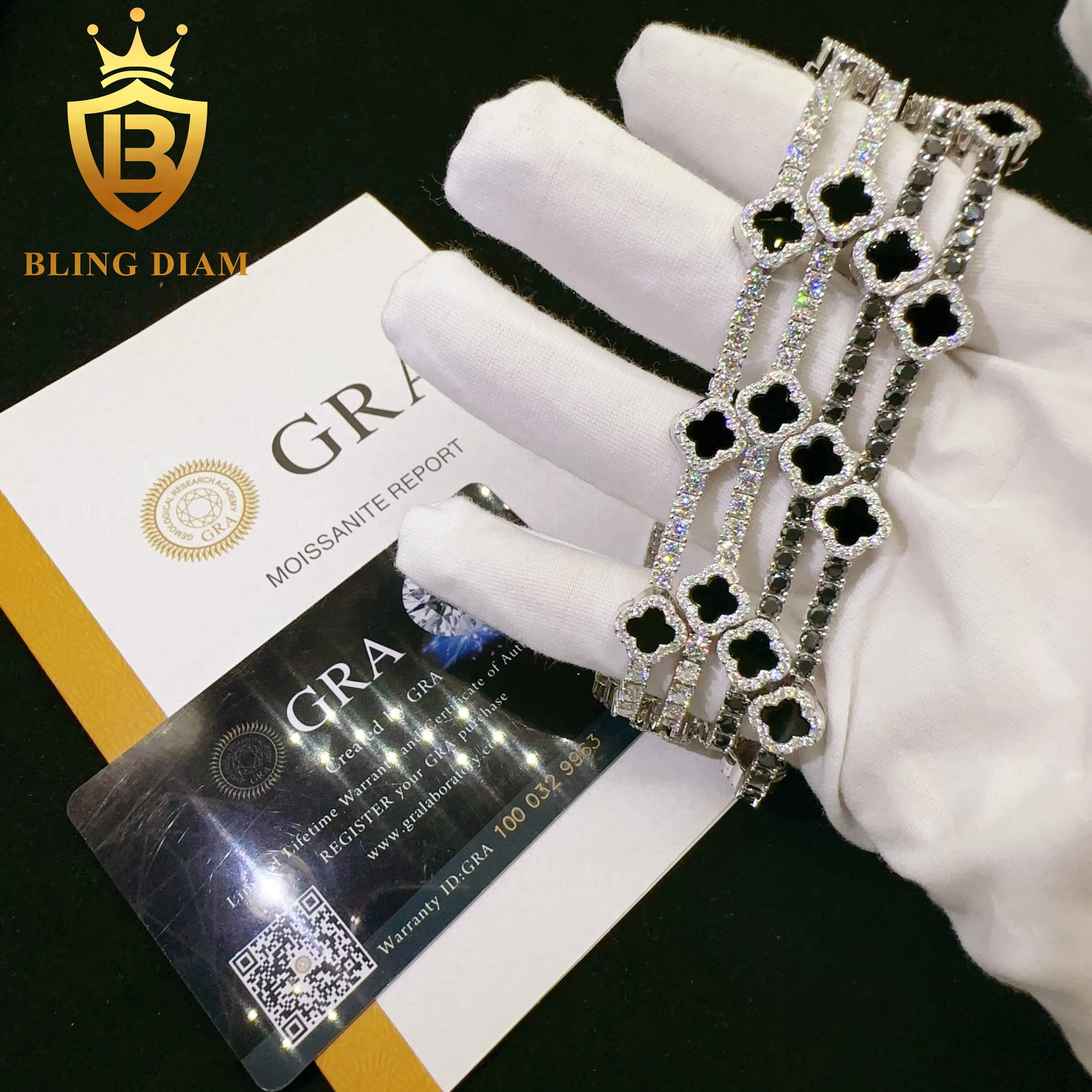 High Quality 925 Sterling Silver Diamond VVS Moissanite Tennis Bracelet Fashionable Hip Hop Iced Out Clover Bracelet