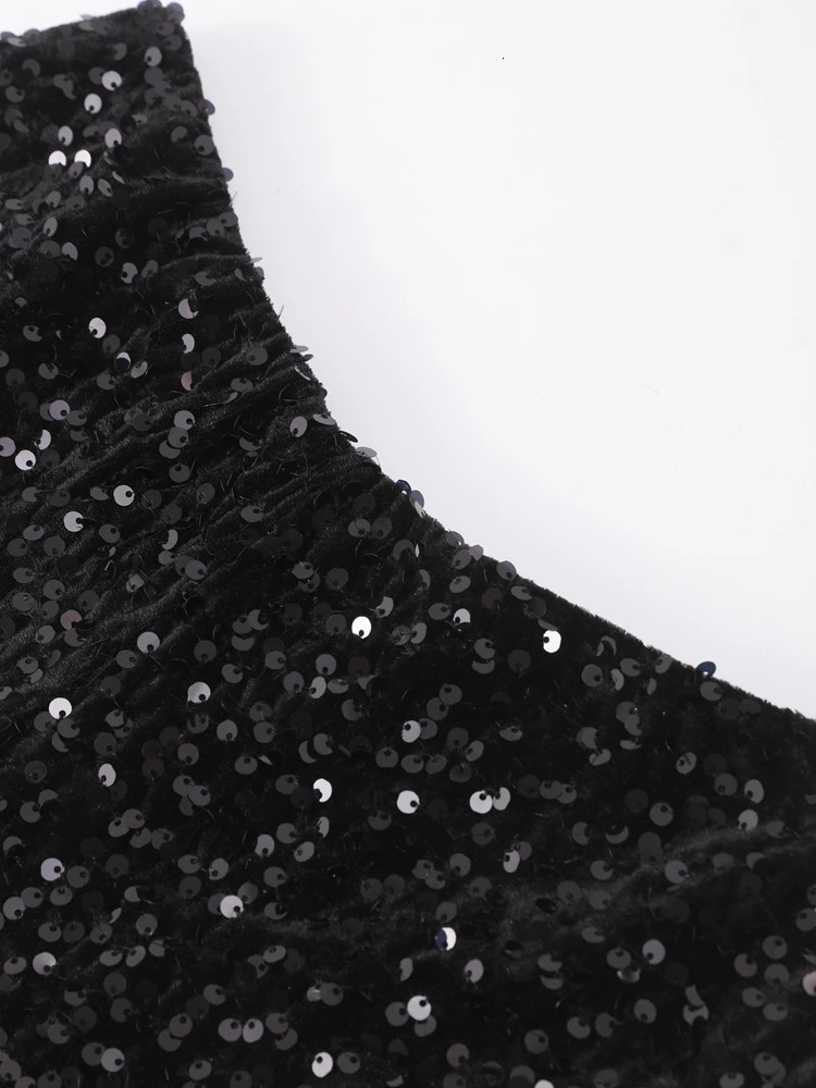 Sequin Evening Shorts Suit Women Fashion Long Sleeve Cropped Set Female Elegant Party High Waist Chic Sparkling Sets 250714