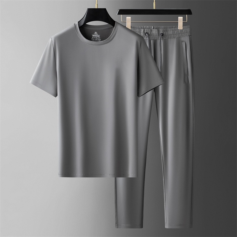 Men's Tracksuits Design Brand 2025 Men's Summer Lightweight Short-Sleeve Loose Pants for Middle-Aged Men, Cotton Two-Piece Set
