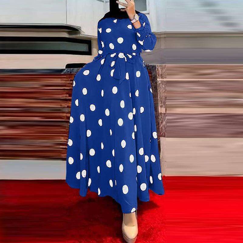 New Muslim Series Polka Dot Women's Long Sleeve Loose Fit Maxi Dress B5