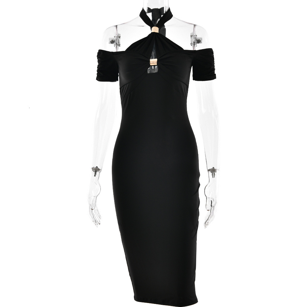 ins2025 Summer Elegant Halter Neck Slim Dress Sexy Backless Sleeveless Bodycon Long Dress for Women 210309