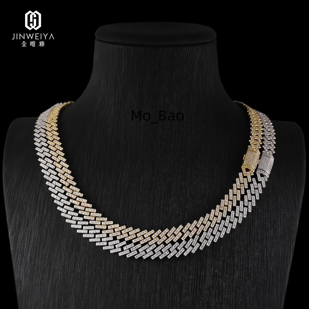 Wholesale Custom Design S925 Silver Moissanite Necklace Trendy Hiphop Cuban Chain in Gold/Silver Plating for Bulk Orders