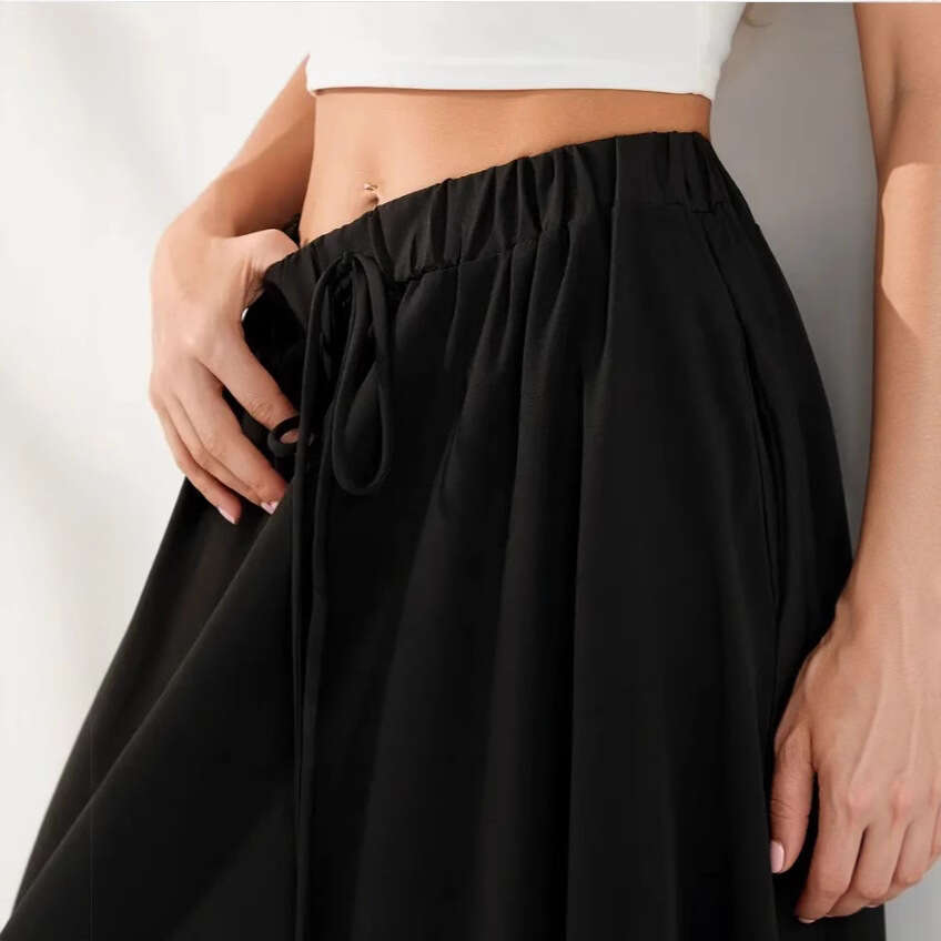 New Style Swing Elastic Waist Tie Print Double Pocket Midi Skirt For Women B5