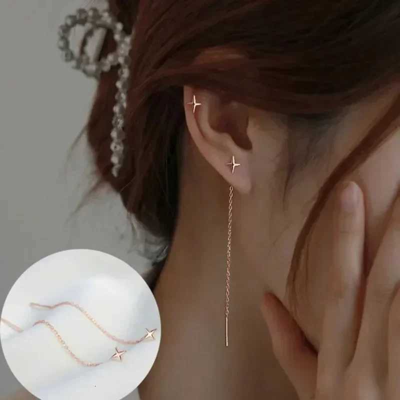 New Trend Star Heart Bead Pendants Drop Earrings for Women Korean Thread Ear Line Long Tassel Chain Climb Earring Hanging Jewelry XJ250722