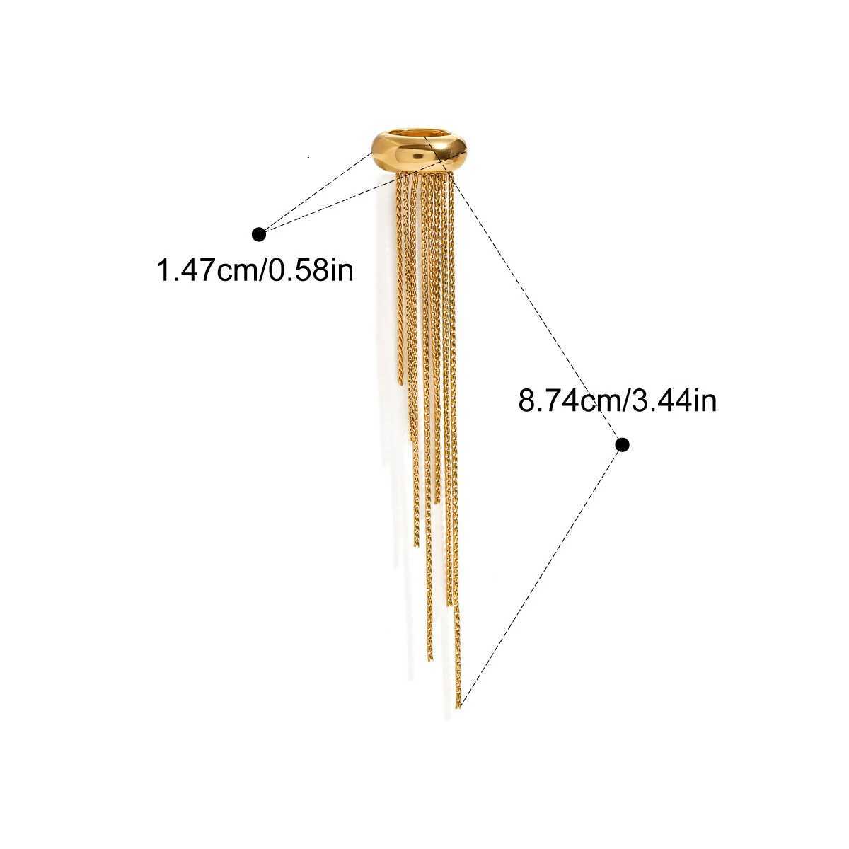 1Pc Long Tassel Drop Dangle Ear Clip Womens Metal Charms Stainless Steel Jewelry Gold Color PVD Waterproof XJ250722