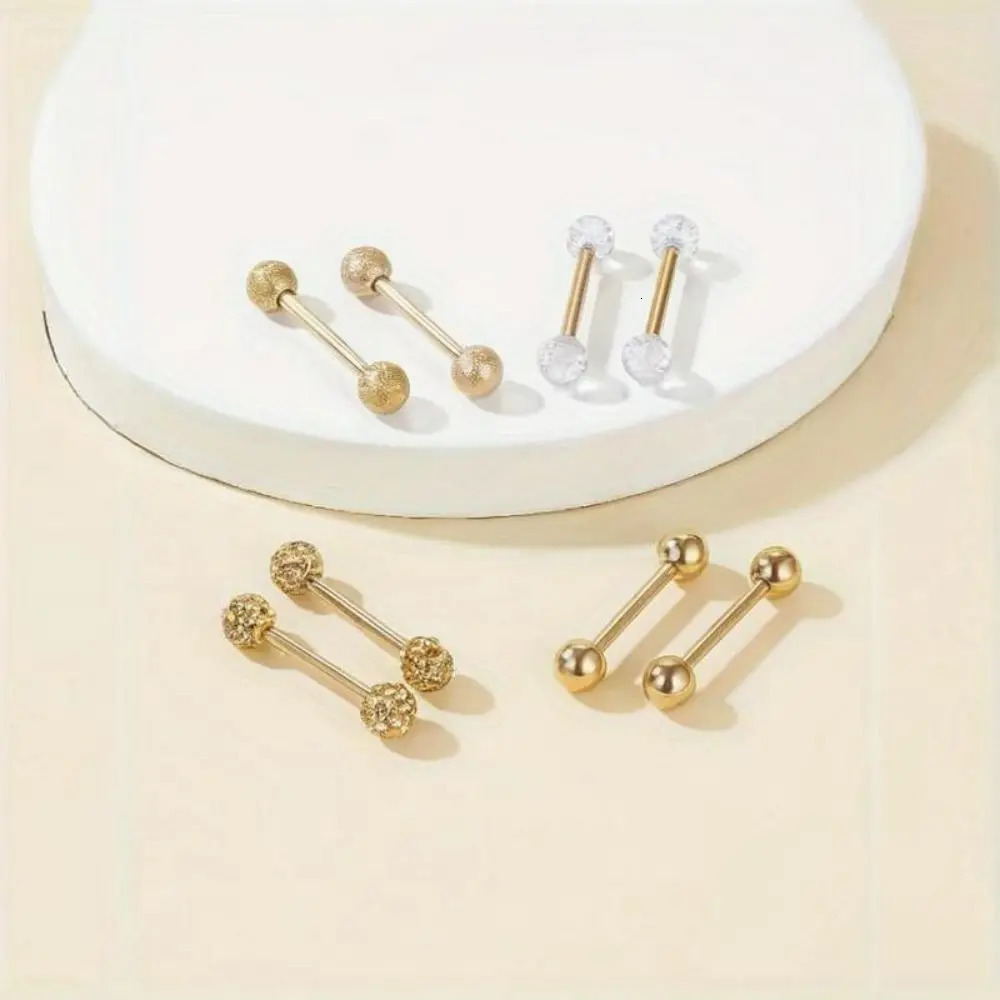 2pcs/8pcs Stainless Steel Nipple Ring Set with Rhinestones Round Balls Piercing For Woman Man Tongue Nail Stud Jewelry 250722
