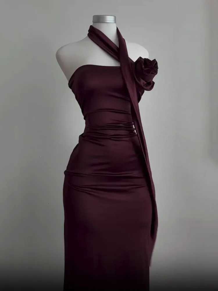 Sexy Strapless Backless Long Dress Women 2025 Summer Fashion Ribbon Flower Party Evening Dresses Sleeveless Bodycon Dress XJ250722