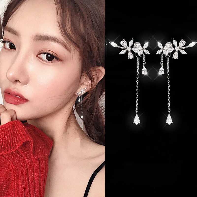 Floral Drop Korean Earrings for Women Wedding Flower Tassel Dangle Earrings Crystal Zircon Bridesmaid Jewelry Gift XJ250722