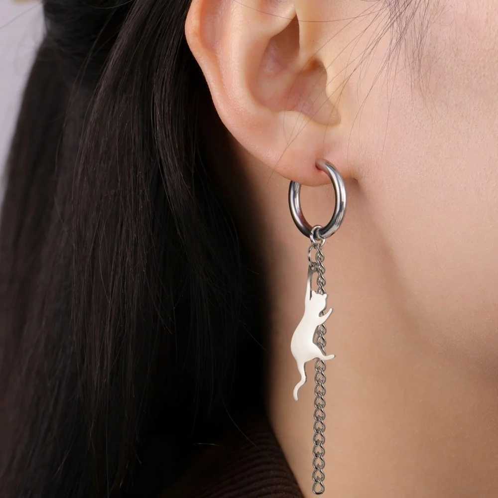 Eueavan Jumping Cat Dangle Earrings Stainless Steel Long Tassels Hoop Earrings Cute Kitten Animal Jewelry Gifts for Women Girls XJ250722