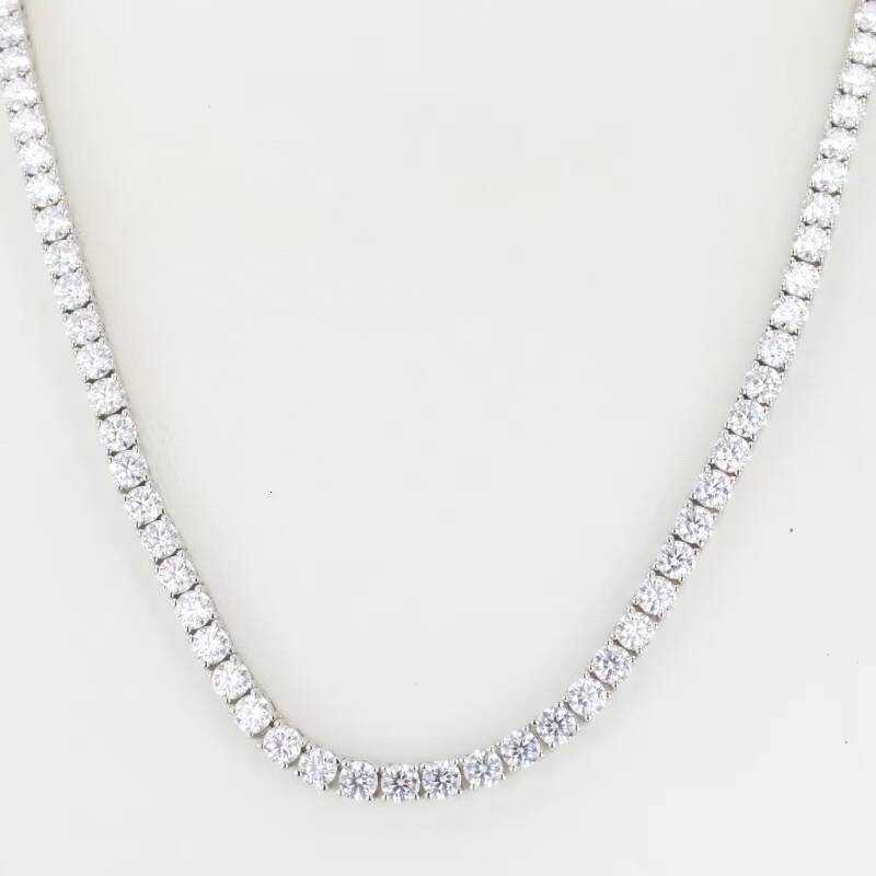 MOISSANITE 4mm Stone Hiphop Women Necklace Silver Tennis Chain Fine Jewelry Necklace