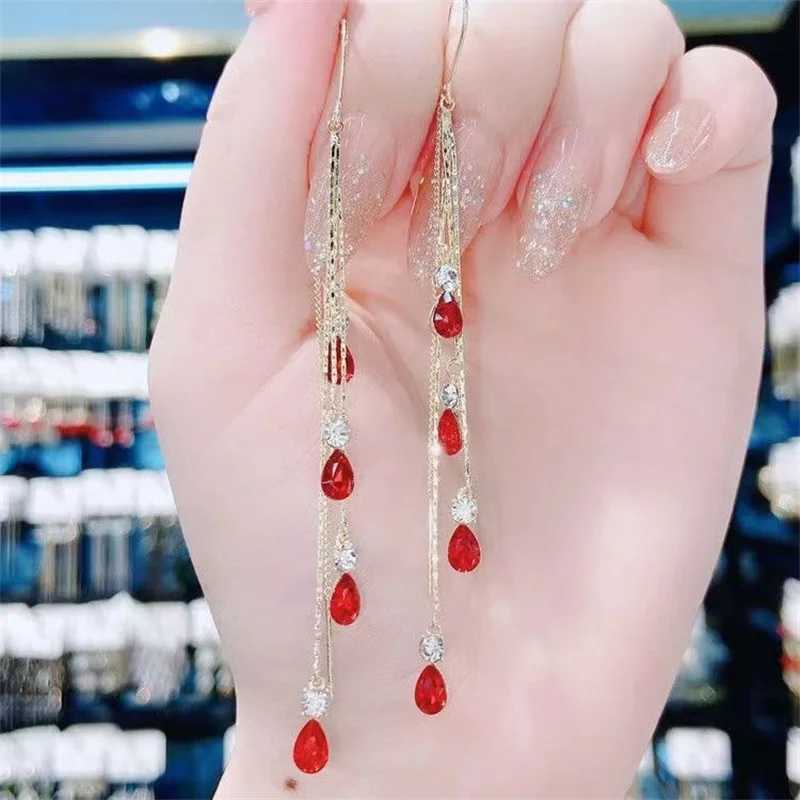 Luxury Temperament Green Zircon Drop Earrings for Women Korean Fashion Long Tassel Rhinestone Earrings Wedding Party Jewelry XJ250722