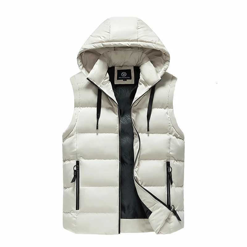 Hooded Down Vest Windproof Neck Warmth Practical Wear Simple Design Solid Color Fashion All-purpose Style Fabric Comfortable Coat W250722
