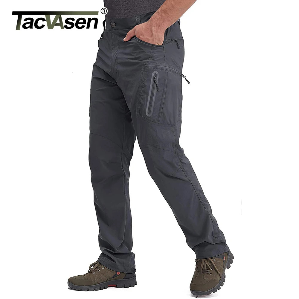 TACVASEN Mens Summer Lightweight Trousers Fishing Pants Outdoor Hiking Nylon Quick Dry Pockets Cargo Pants Casual Work Trousers 250717