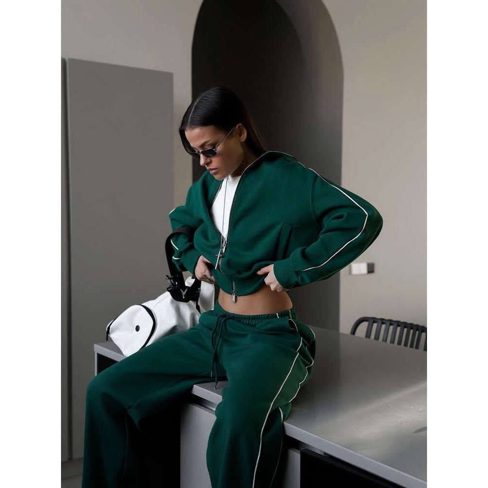 Casual Fashion Women's Zipper Cardigan Jacket Sports Drawstring Pants Two-Piece Set B5