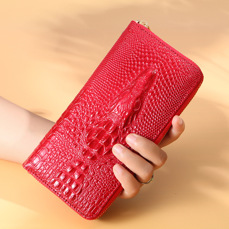 Alligator Head Puller Long Zipper Wallet for Women - Large Capacity Phone Clutch Purse with Multi-Compartment Design
