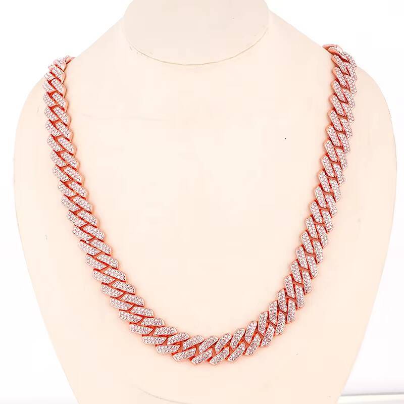 Hip Hop Fashion Jewelry 18K Gold Plated Alloy 14MM Chain Necklace Luxury Full Diamond Zircon Cuban Chain Link Necklace Women Men