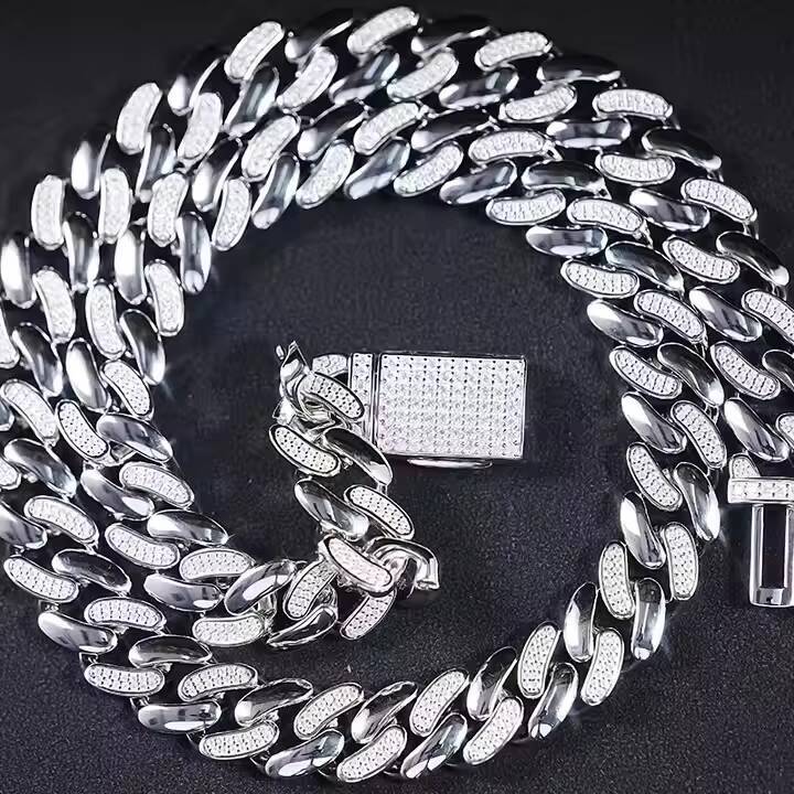 SICGEM INT Hot Selling 22 Inches 13 Mm Width Miami Iced Out 925 Silver Men Moissanite Cuban Link Chain Necklace
