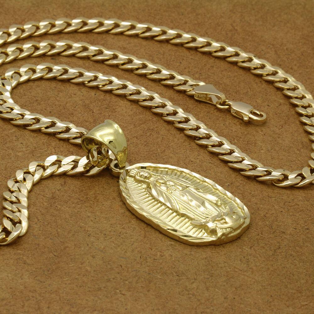 Mens 18k Gold Plated Guadalupe Hip-Hop Pendant 6mm Cuban Chain Necklace - view 3