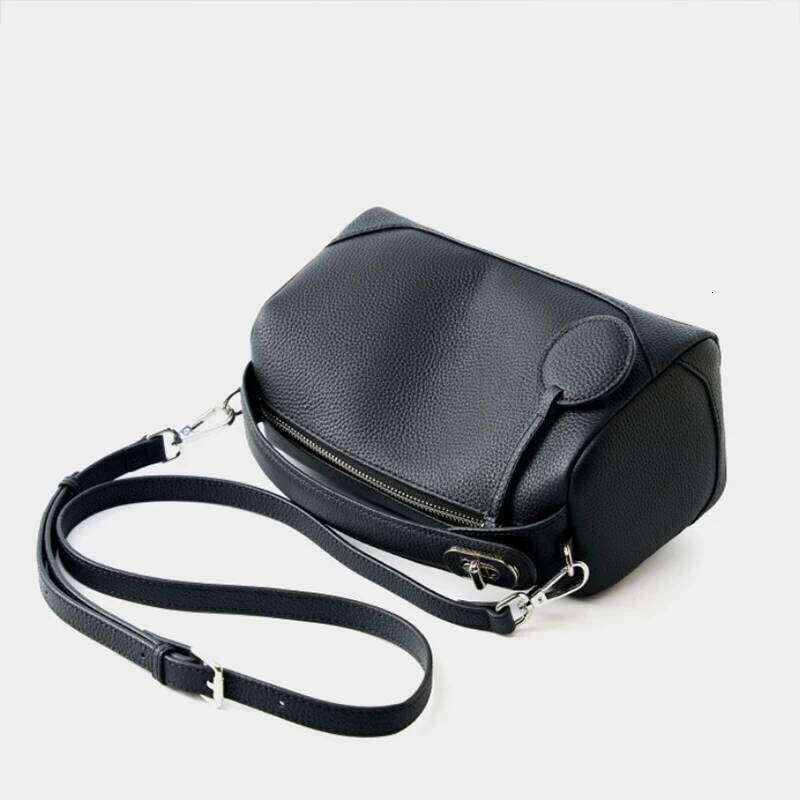 2025 New Genuine Leather Crossbody Boston Bag,Vegetable Tanned Cowhide Women Shoulder Bag,Elegant Buckle Handbag,Black/Brown