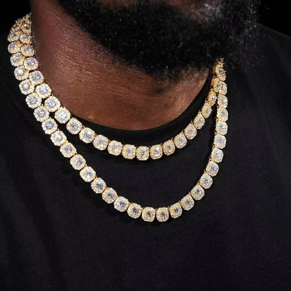 High Quality 10mm 12mm Silver Gold Plated Link Chain Necklace Hip Hop Style Iced Diamond Cluster Tennis Chain Zircon Main Stone