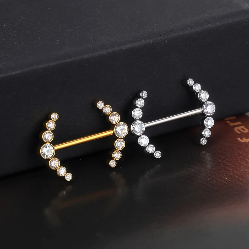 1PC PVD Nipple Piercing Bar For Women 14G Bezel Set CZ Front Facing Barbell Nipple Shield Ring Sexy Body Jewelry 250722
