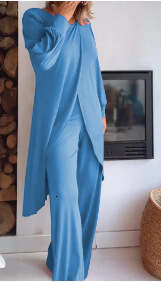 Women's Long Sleeve Wide Leg Pants Irregular Fashion Loose Casual Cross Large Size Two-Piece Set B5