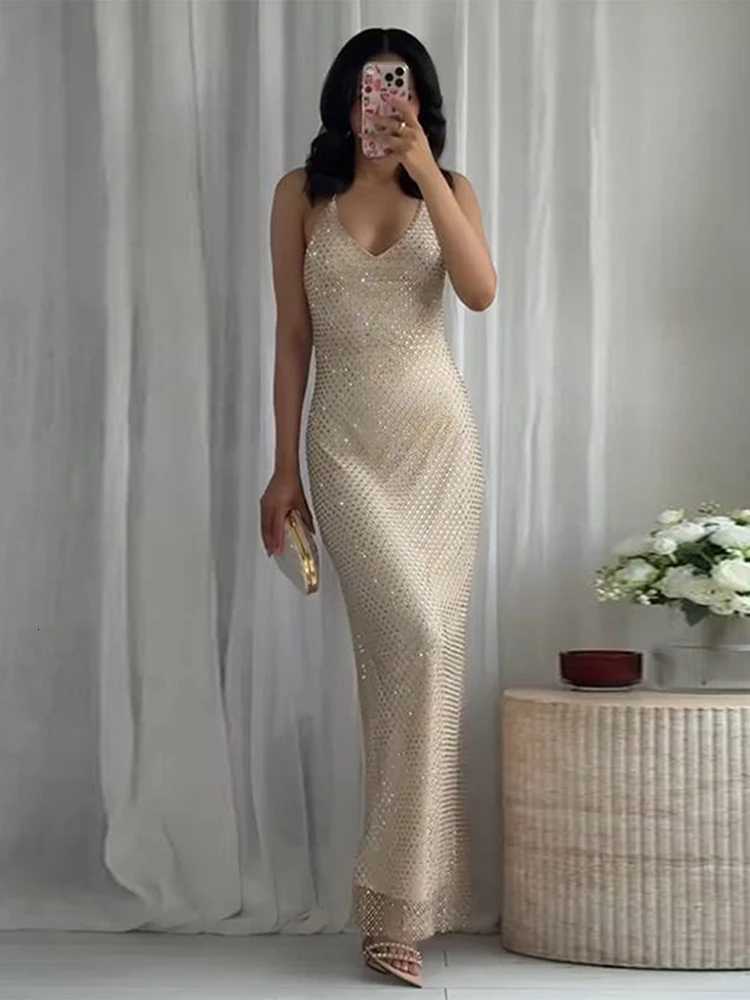 Sexy Sequined Sling Long Dress Women Solid Slim Sleeveless Backless Shiny Dresses 2025 Summer Lady Fashion Party Gowns XJ250722