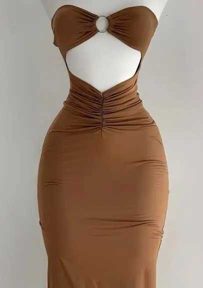 2025 Summer New Solid Color Sleeveless Sexy Strapless Cutout Long Dress from Europe and America XJ250722