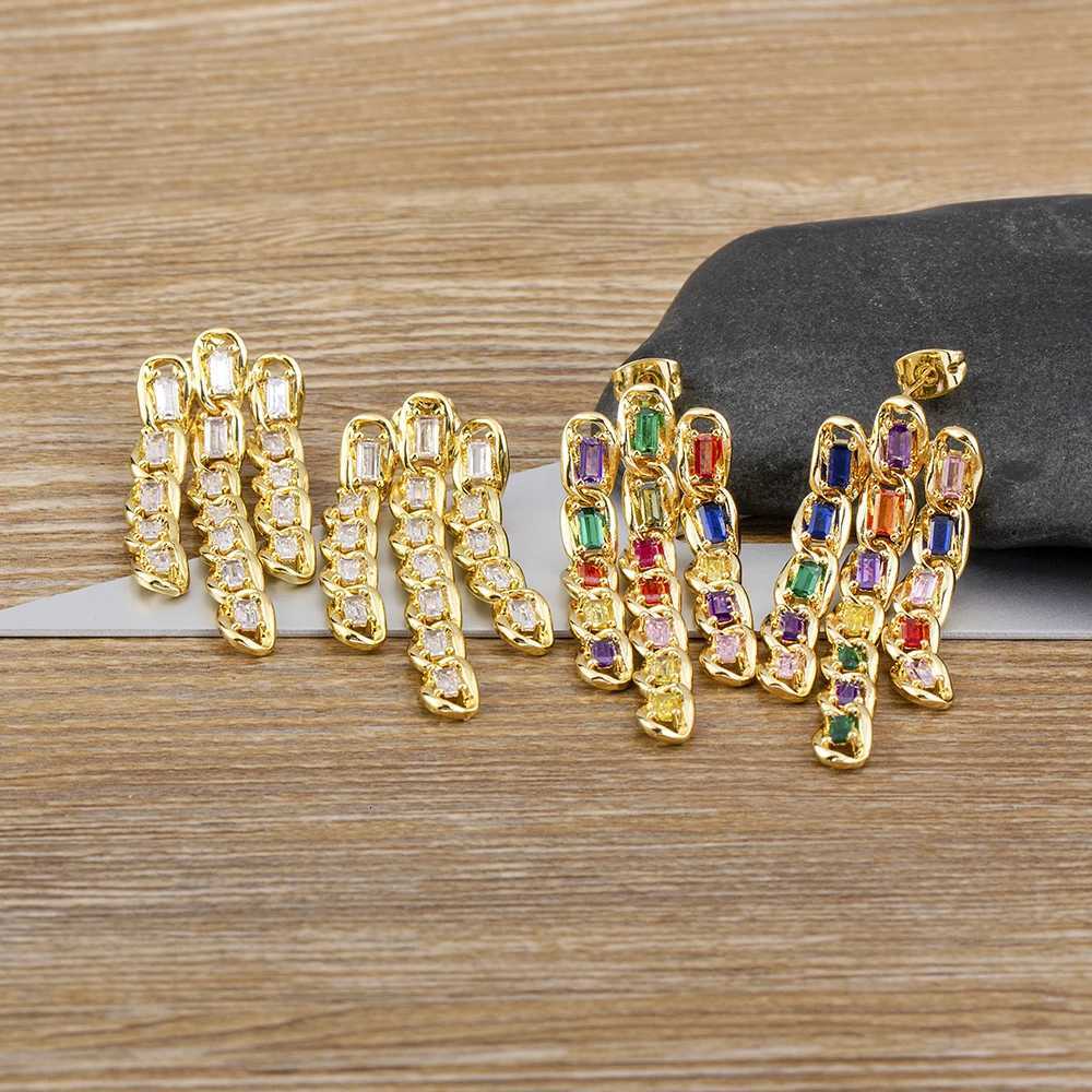 100% Bohemian Tassel Design Copper CZ Multicolor Women Pendant Earrings Charm Exquisite Jewelry Wedding Party Birthday Gift XJ250722